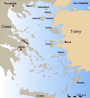 Contour map of the Aegean, with names