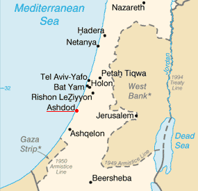 Ashdod on the map of Israel