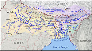 This is a map of the Ganges (orange), Brahmapu...