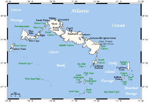 A map showing the Turks and Caicos Islands' ma...